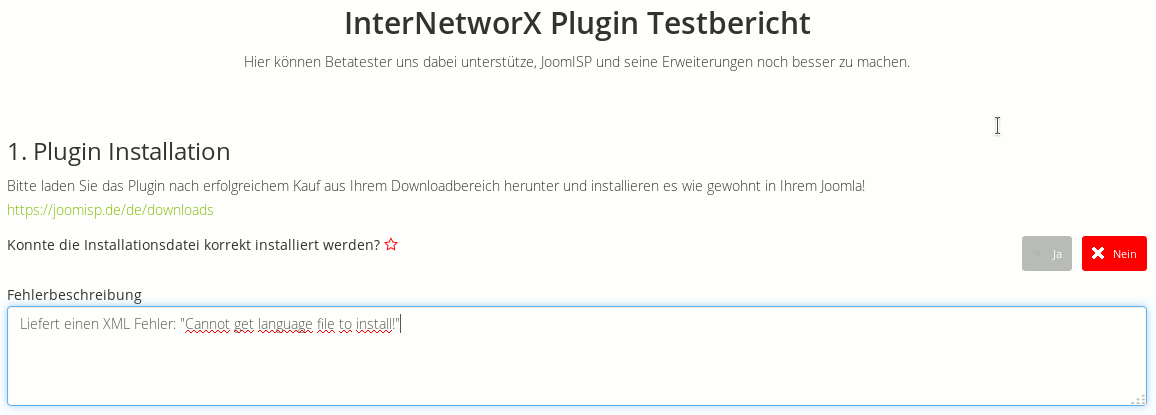 InterNetworX Plugin Testformular
