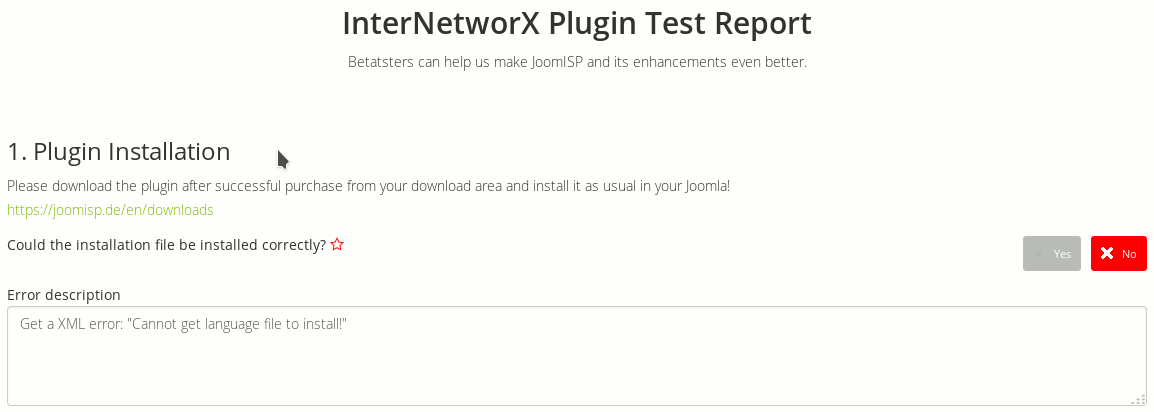 InterNetworX Plugin Testform