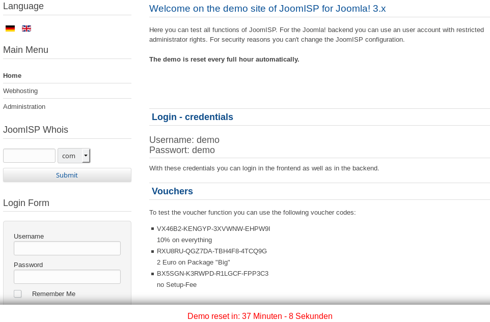 joomisp demo frontend screenshot en