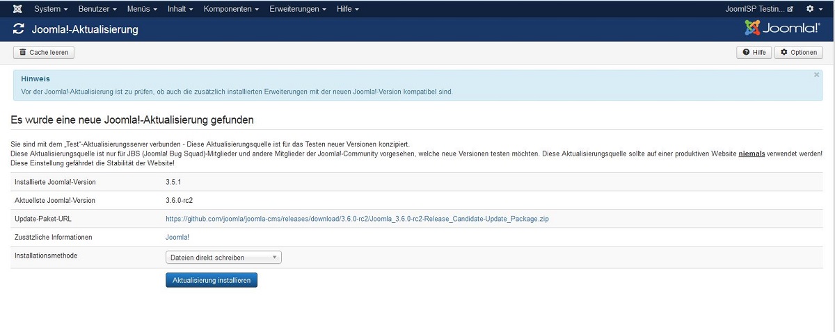 Joomla 3.6.0. RC2 Installation