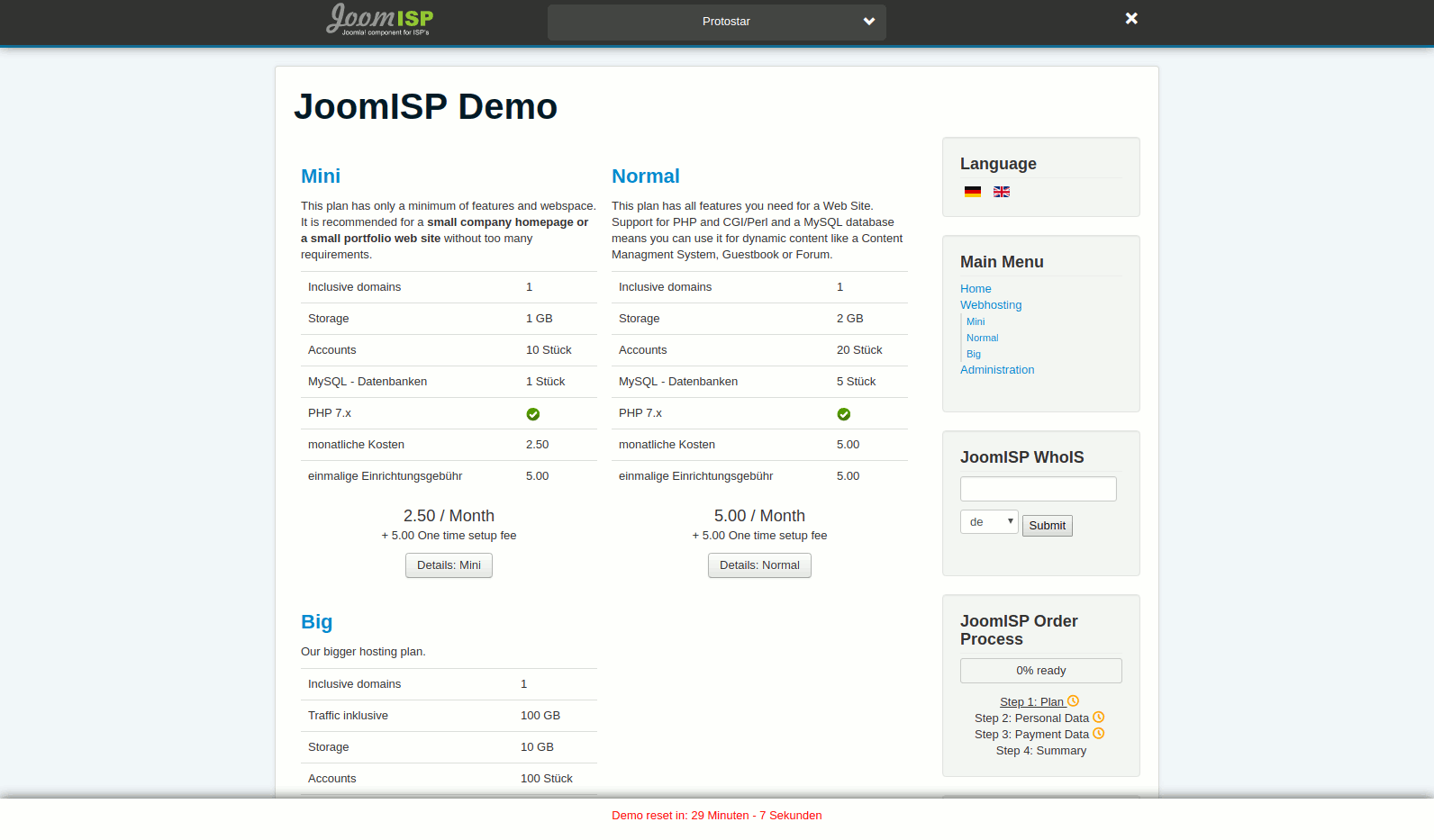 JoomISP Frontend Hosting Plans